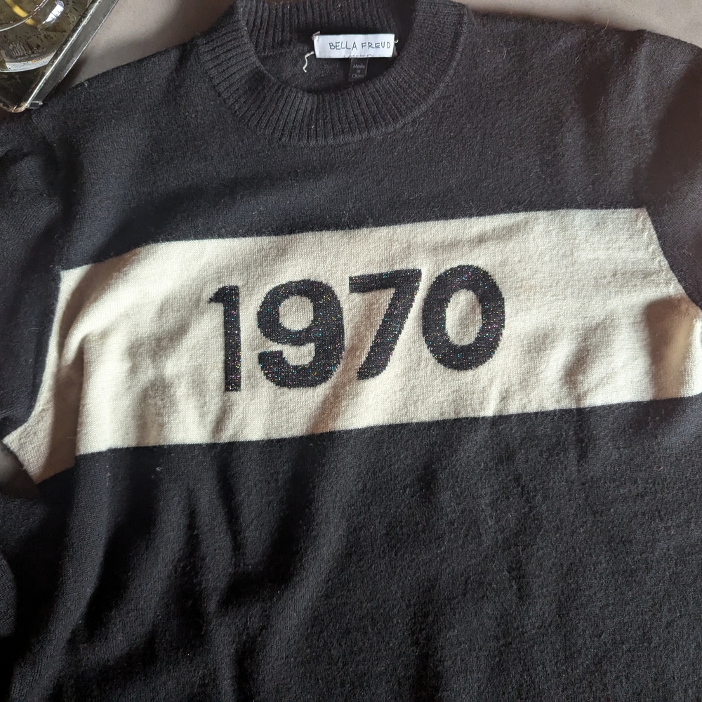 Bella Freud - 1970 Jumper - Black and White Crewneck Sweater - Picture 10 of 16